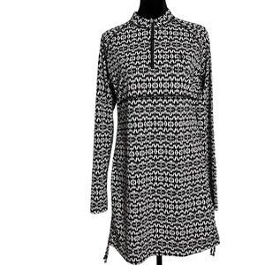 Coolibar Island Ruche Swim Shirt UPF 50+ – Black/White Ikat – Size S